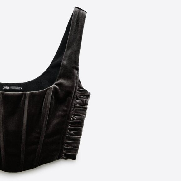 NWT Zara grey crushed velvet corset cropped top, XS - Picture 6 of 10